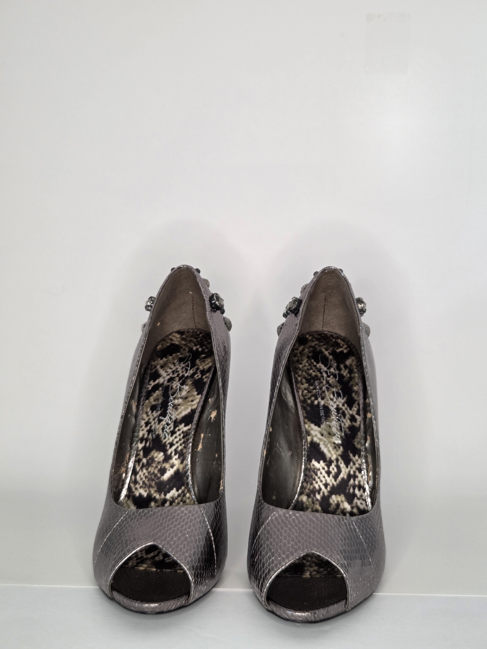 SE Boutique Lakin Metallic Gray Peep-Toe High Heels